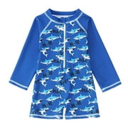 Glisme Toddler Boy Swimsuit Swimwear Long Sleeve Rash Guard Print For Baby Beach Pool Swimming Sun Summer Outfit Child Bathing Suit For Pool Party Play Size 9-12 Months,Black